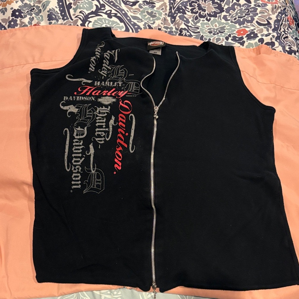 Harley-Davidson Black Sleeveless Zip-Up Top